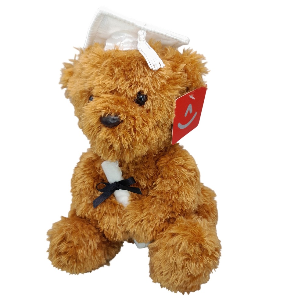 Aurora World Graduation Teddy Bear Brown Shaggy Plush White Cap & Diploma NWT